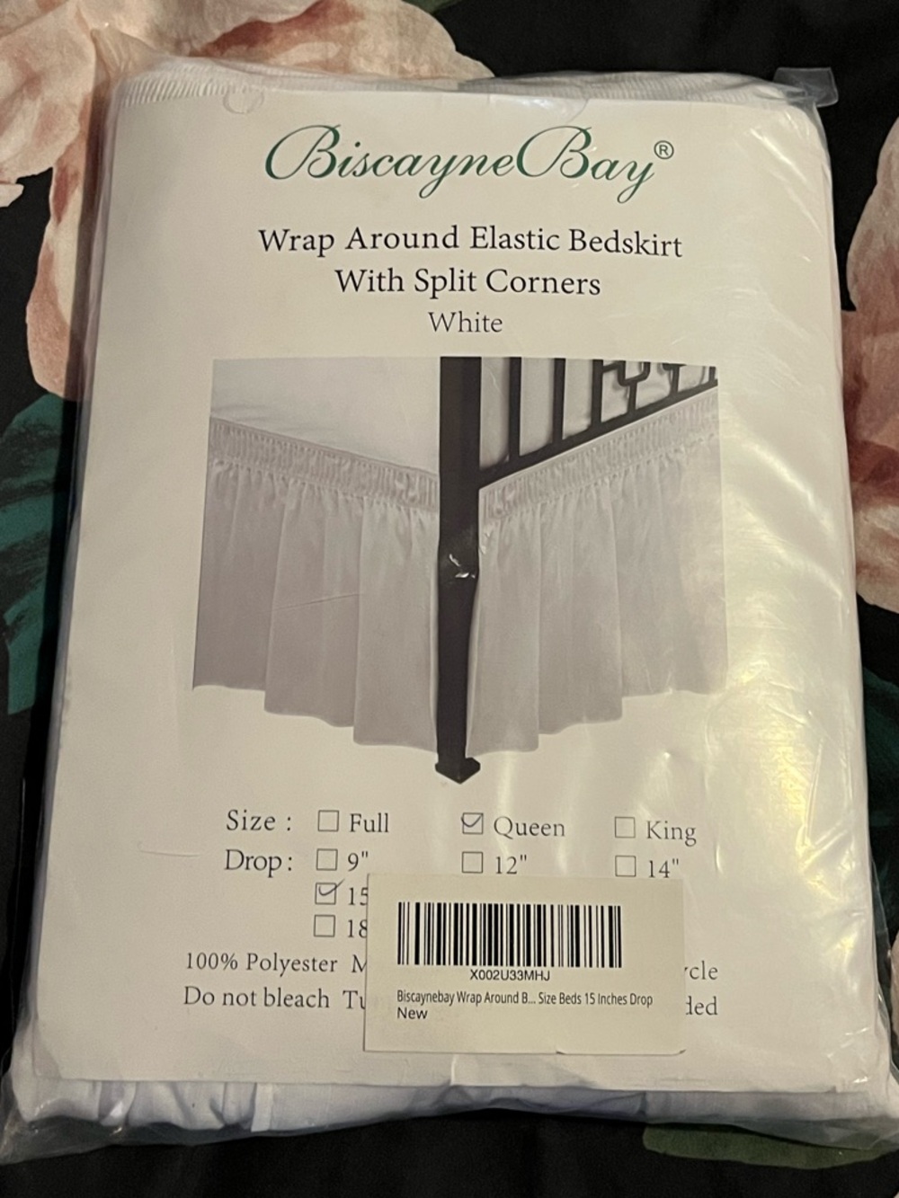 Biscayne ~Bay White Wrap Around Elastic Bedskirt - Queen 15” drop